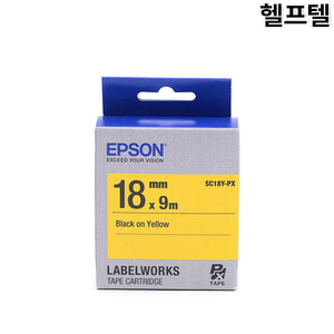 라벨테이프 엡손 EPSON 18MM SC18Y-PX 노랑바탕 검정글씨